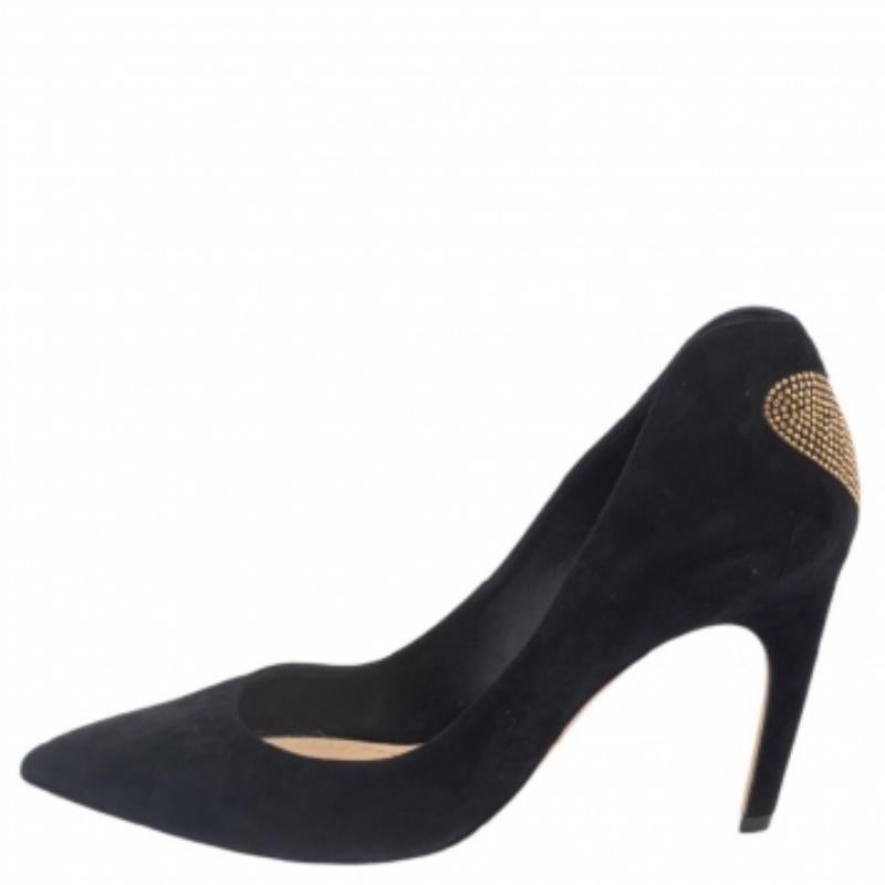 Dior Black Suede Heart Studded Amour Pumps Size 39 For Sale 2