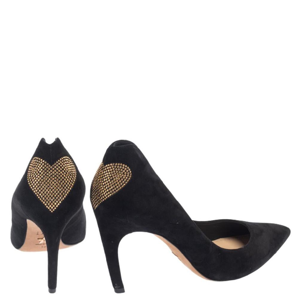 Dior Black Suede Heart Studded Amour Pumps Size 39 In Good Condition For Sale In Dubai, Al Qouz 2