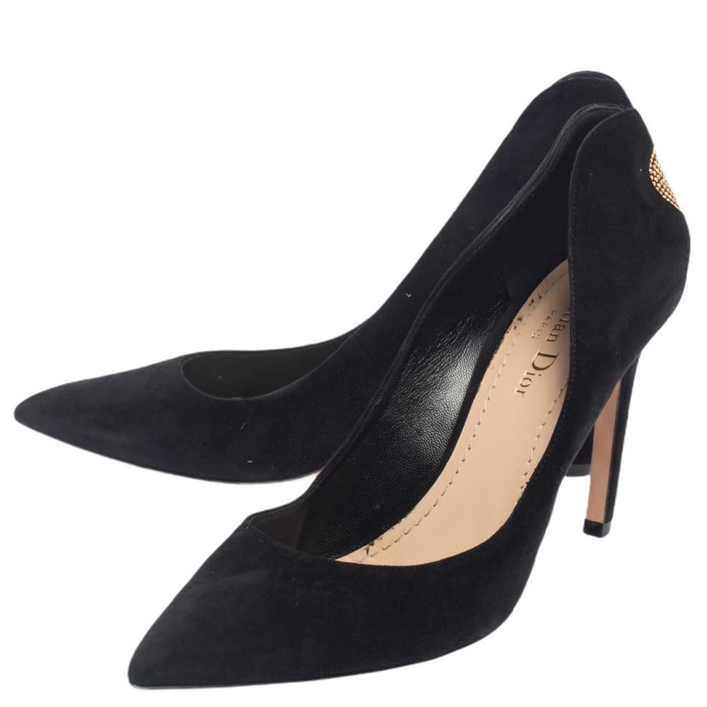 Women's Dior Black Suede Heart Studded Amour Pumps Size 39 For Sale