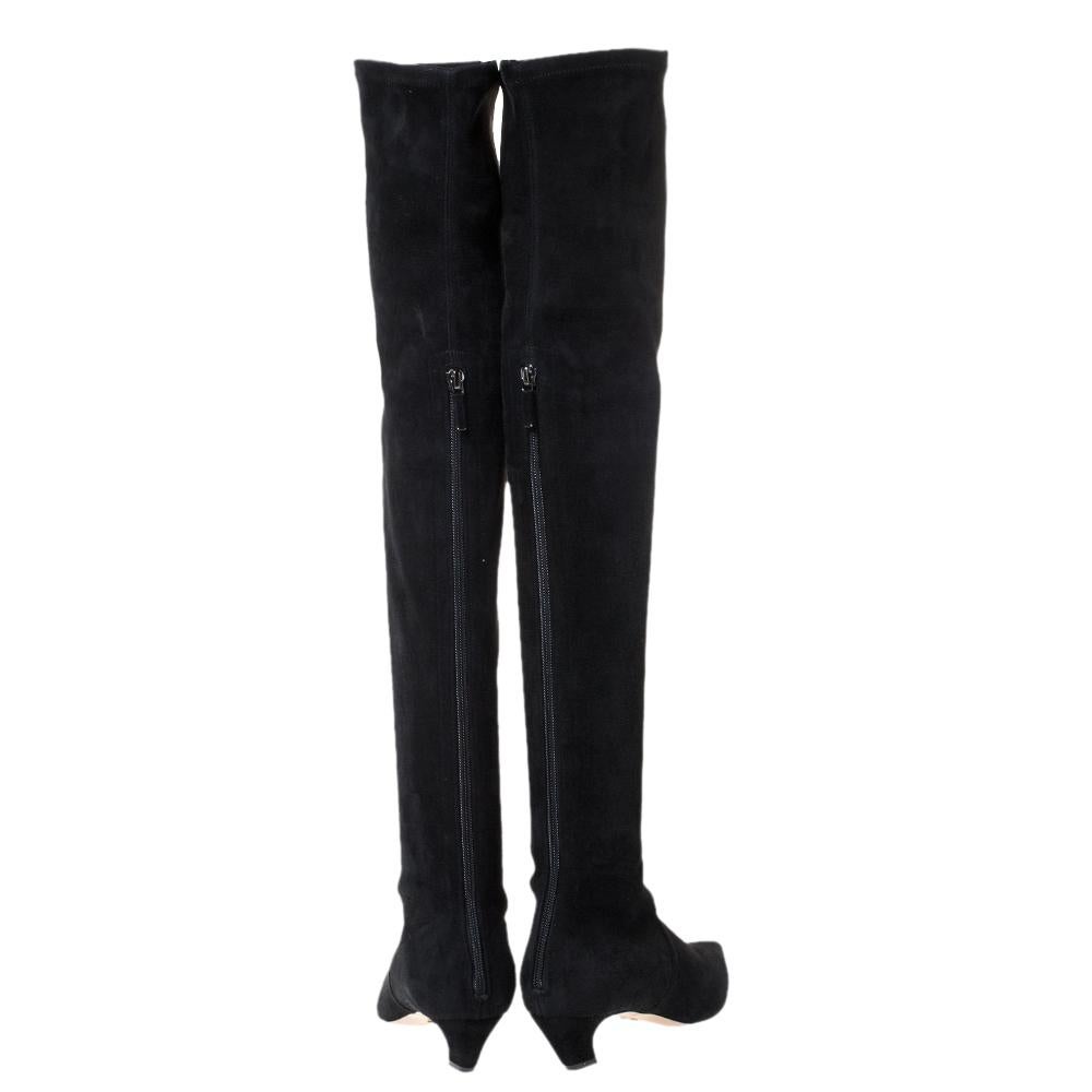 Dior Black Suede Leather Over The Knee Boots Size 37.5 In New Condition In Dubai, Al Qouz 2