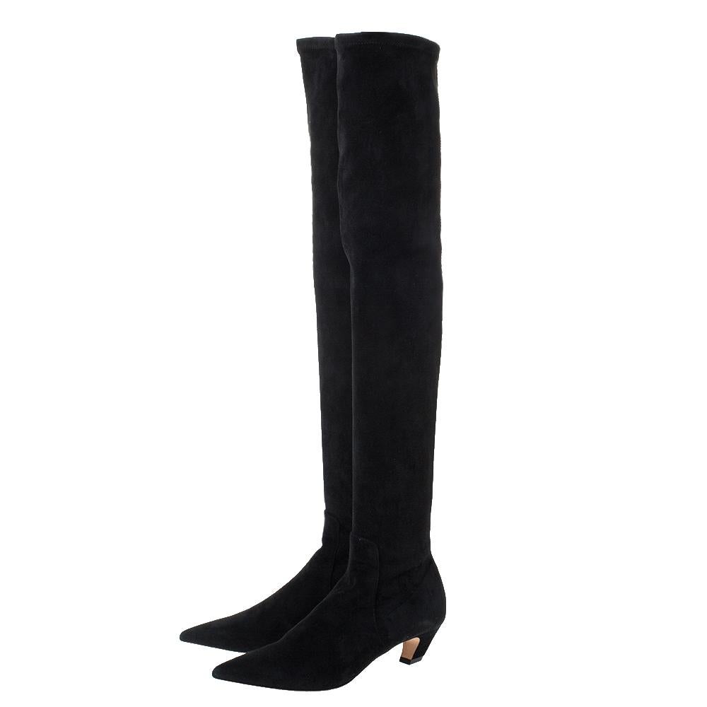 Dior Black Suede Leather Over The Knee Boots Size 37.5 1