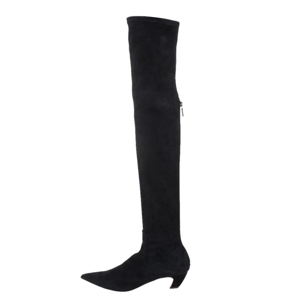 Dior Black Suede Leather Over The Knee Boots Size 37.5 2