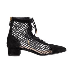 Dior Black Suede Naughtily D Lace-Up Ankle Heels Size IT 36.5