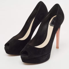 Dior Black Suede Peep Toe Platform Pumps Size 39.5