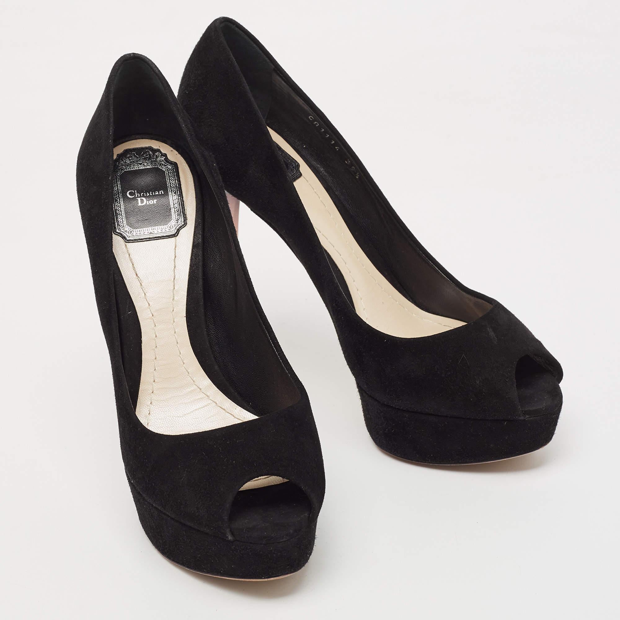 Dior, camoscio nero, punta aperta, pompe con plateau, misura 39,5 In condizioni buone in vendita a Dubai, Al Qouz 2