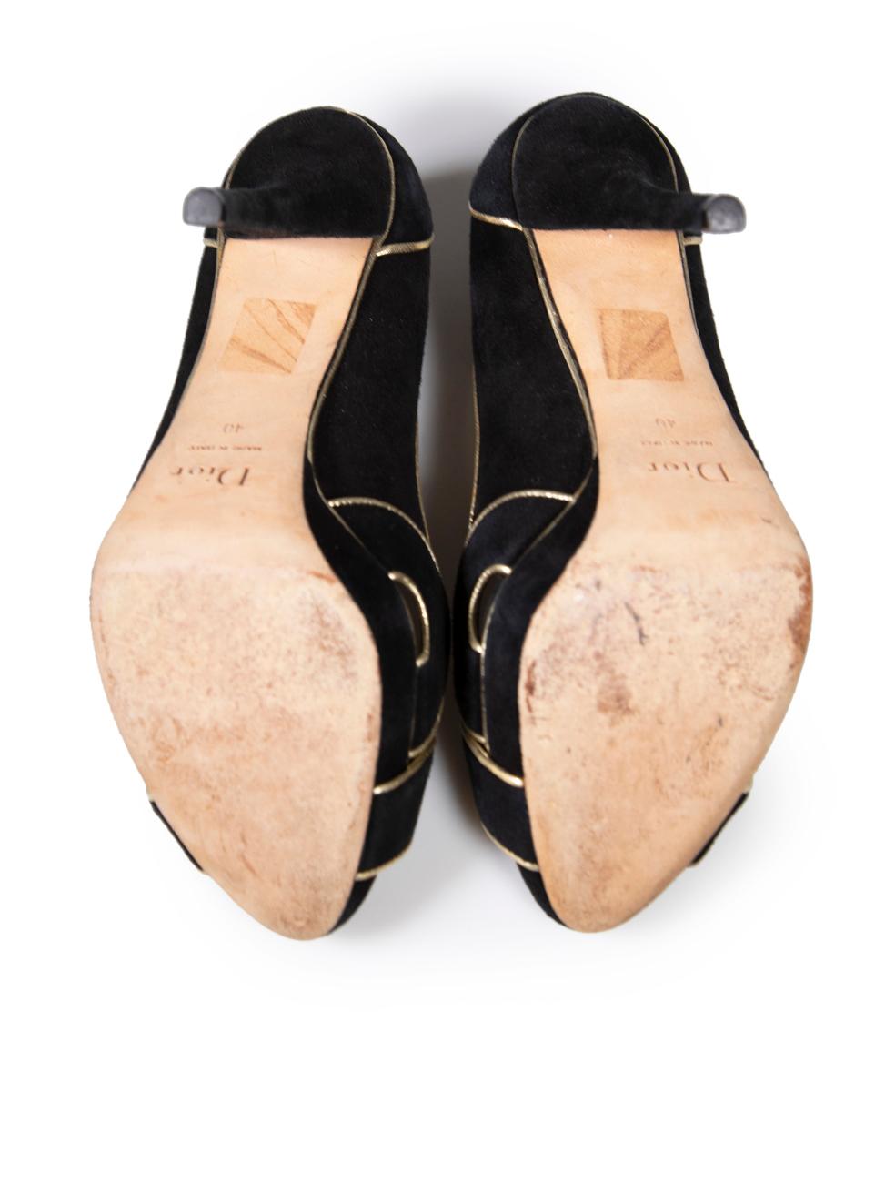 Women's Dior Black Suede Piping Detail Peep Toe Heels Size IT 40