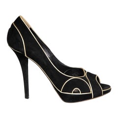 Used Dior Black Suede Piping Detail Peep Toe Heels Size IT 40