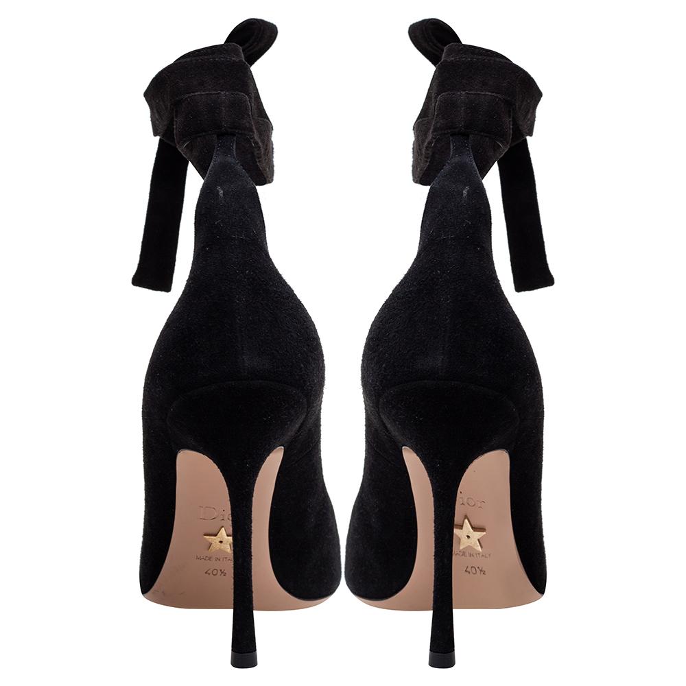 Dior Black Suede Pointed Toe Ankle Wrap Pumps Size 40.5 In Good Condition In Dubai, Al Qouz 2