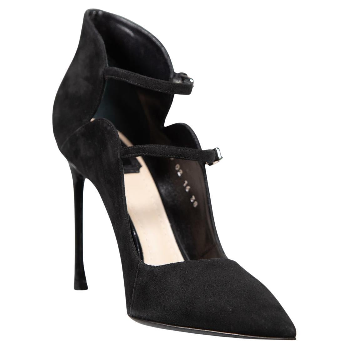 Dior Black Suede Pointed Toe Strappy Heels Size IT 38 For Sale