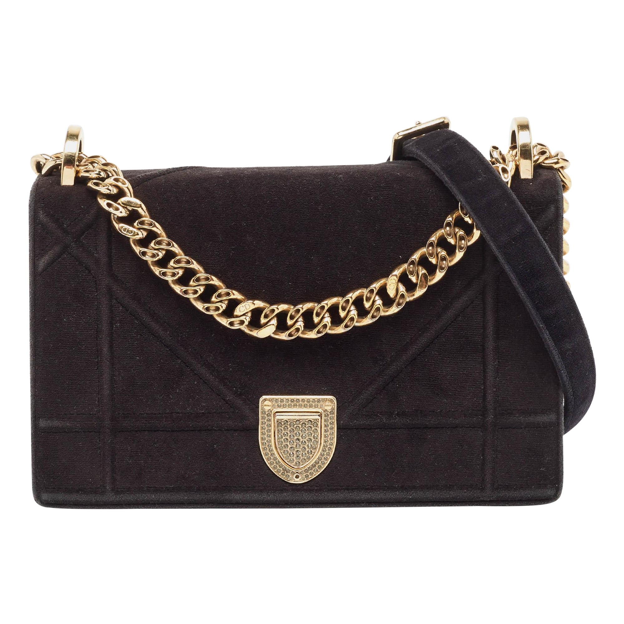 Dior Black Suede Small Diorama Crystals Shoulder Bag