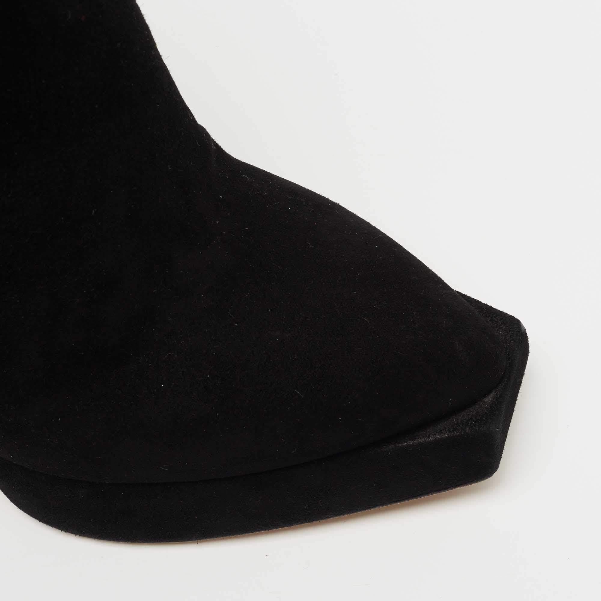Dior Black Suede Square Platform Ankle Booties Size 40 For Sale 3