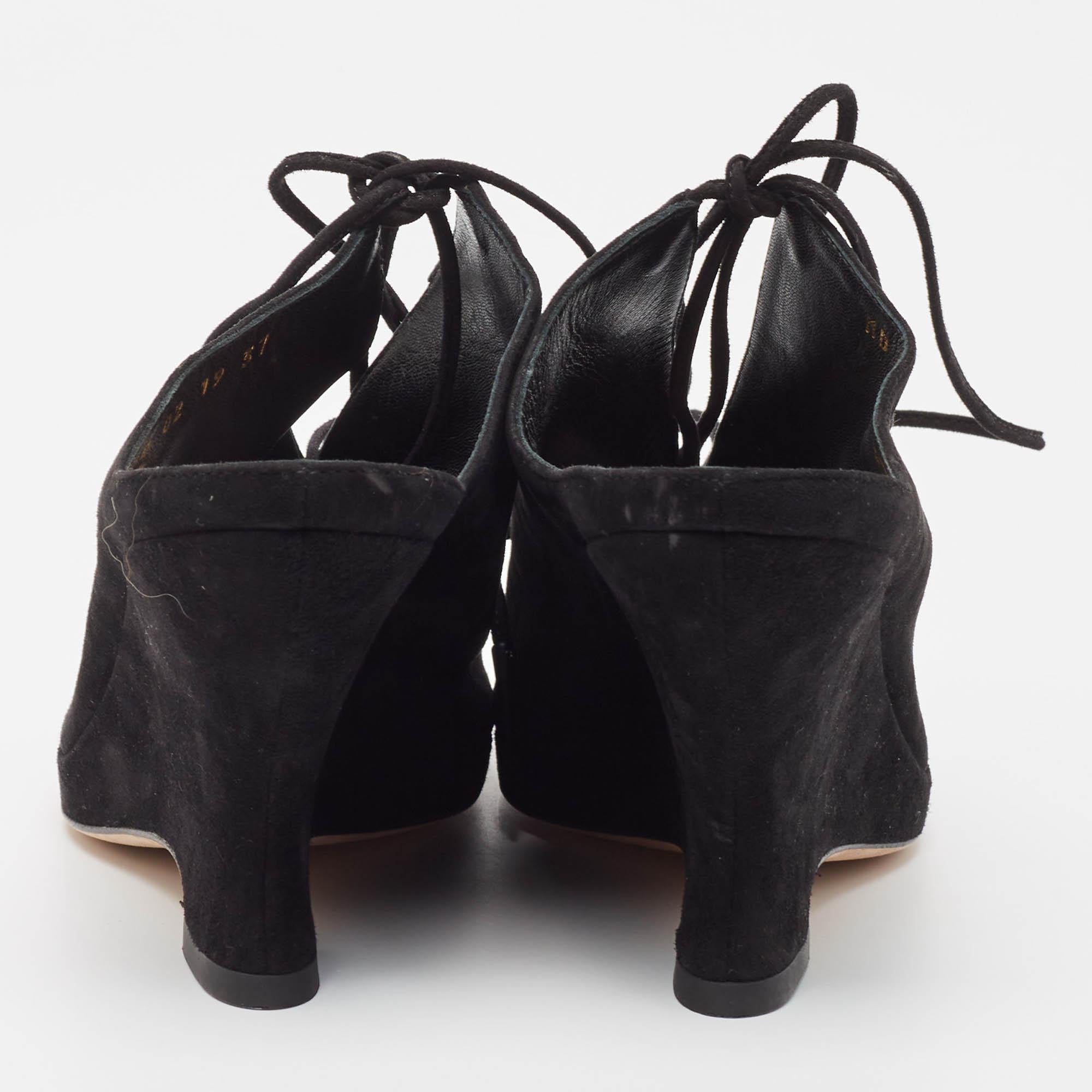 De las mujeres Dior Sandalias de ante negro con cuña y cordones talla 37 en venta