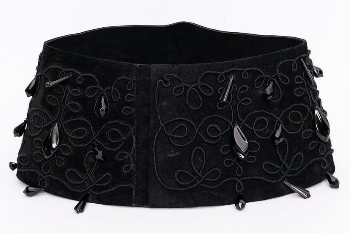 Women's Dior Black Suede with Passementerie and Facetted Pendants Belt For Sale