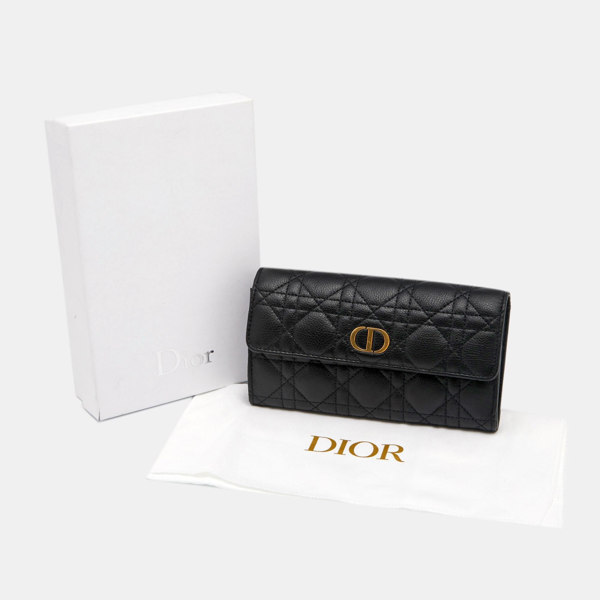 Dior Black Supple Cannage Leather Caro Flap Continental Wallet 4