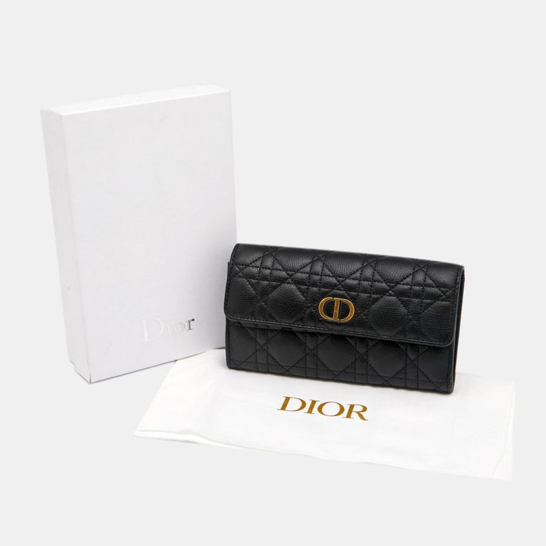 Dior Black Supple Cannage Leather Caro Flap Continental Wallet at 1stDibs