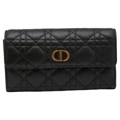 Dior Black Supple Cannage Leather Caro Flap Continental Wallet