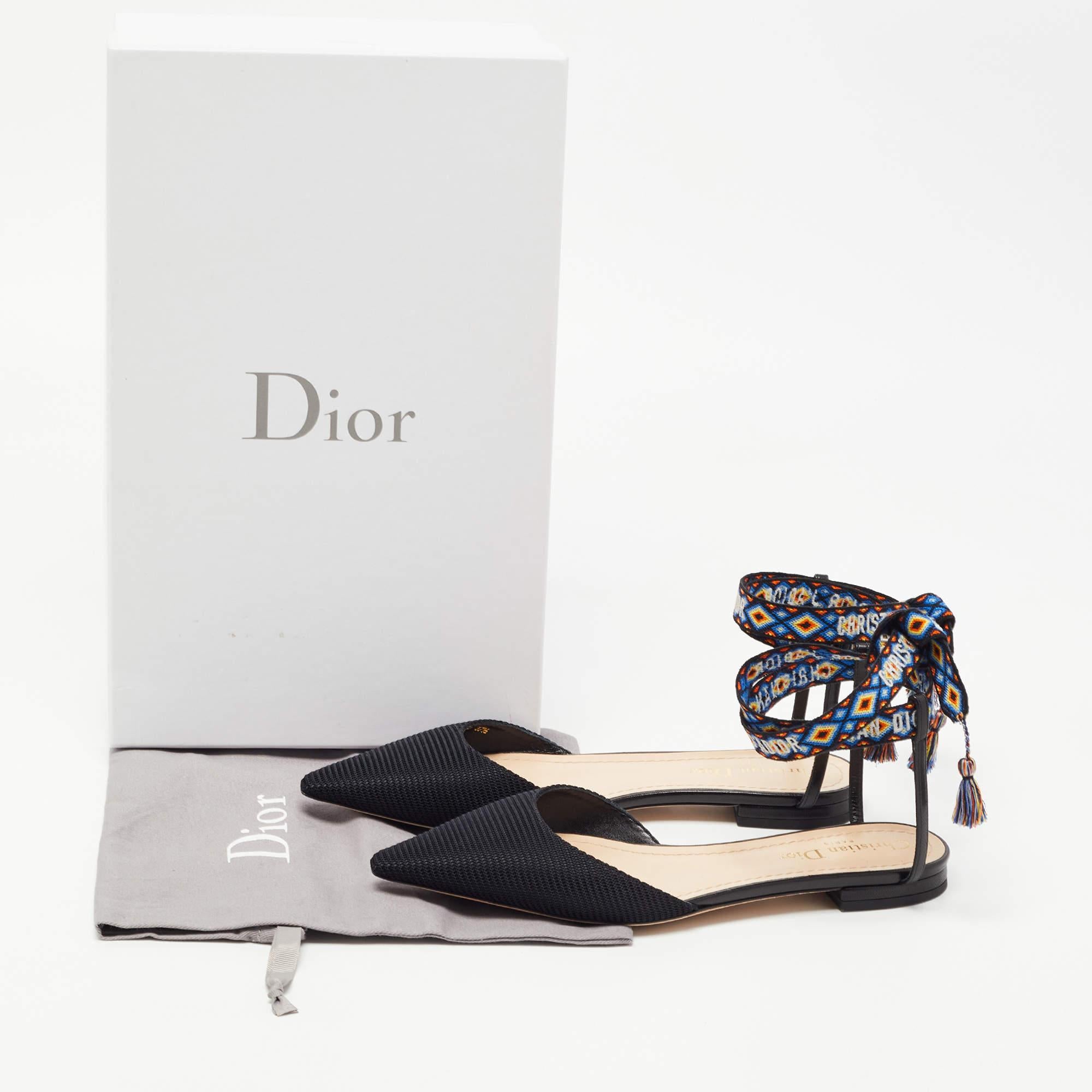 Dior Black Technical J'adior Pointed Toe Ankle Wrap Flat Sandals Size 37.5 3