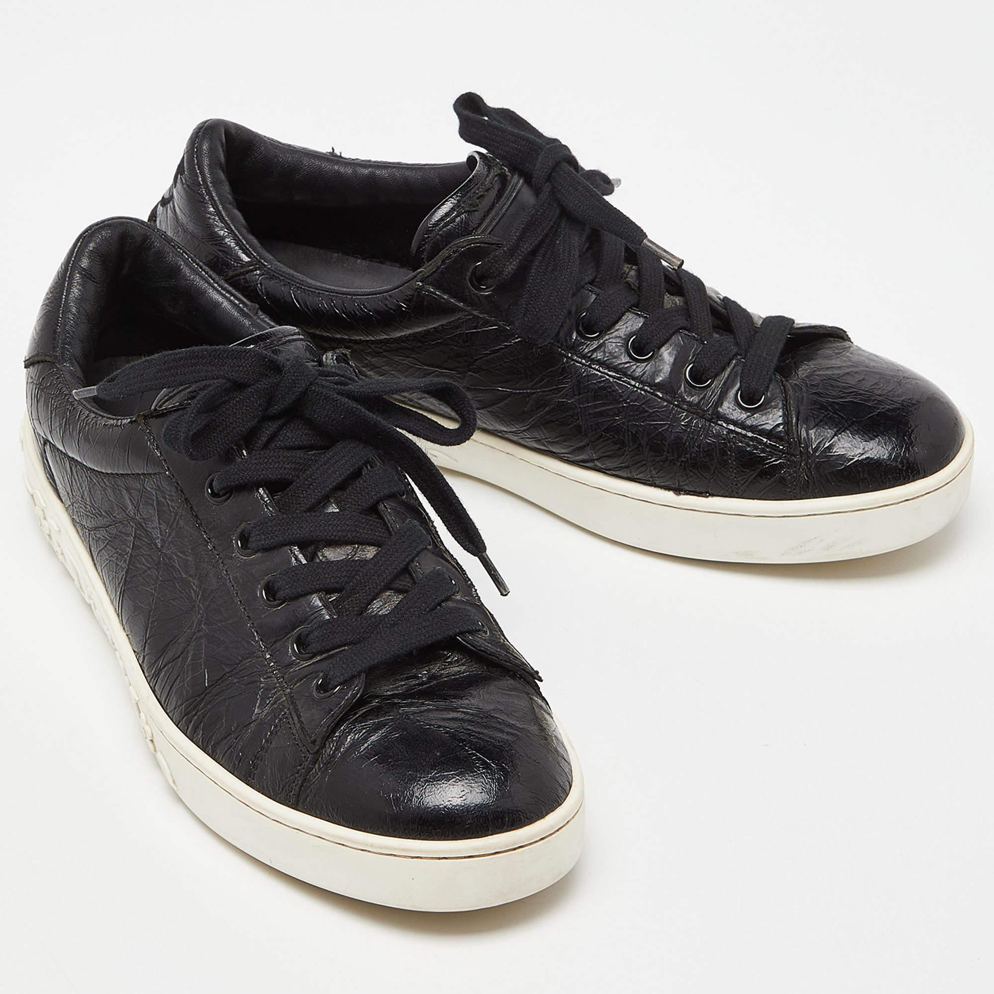Women's Dior Black Textured Leather Low Top Sneakers Size 37 For Sale