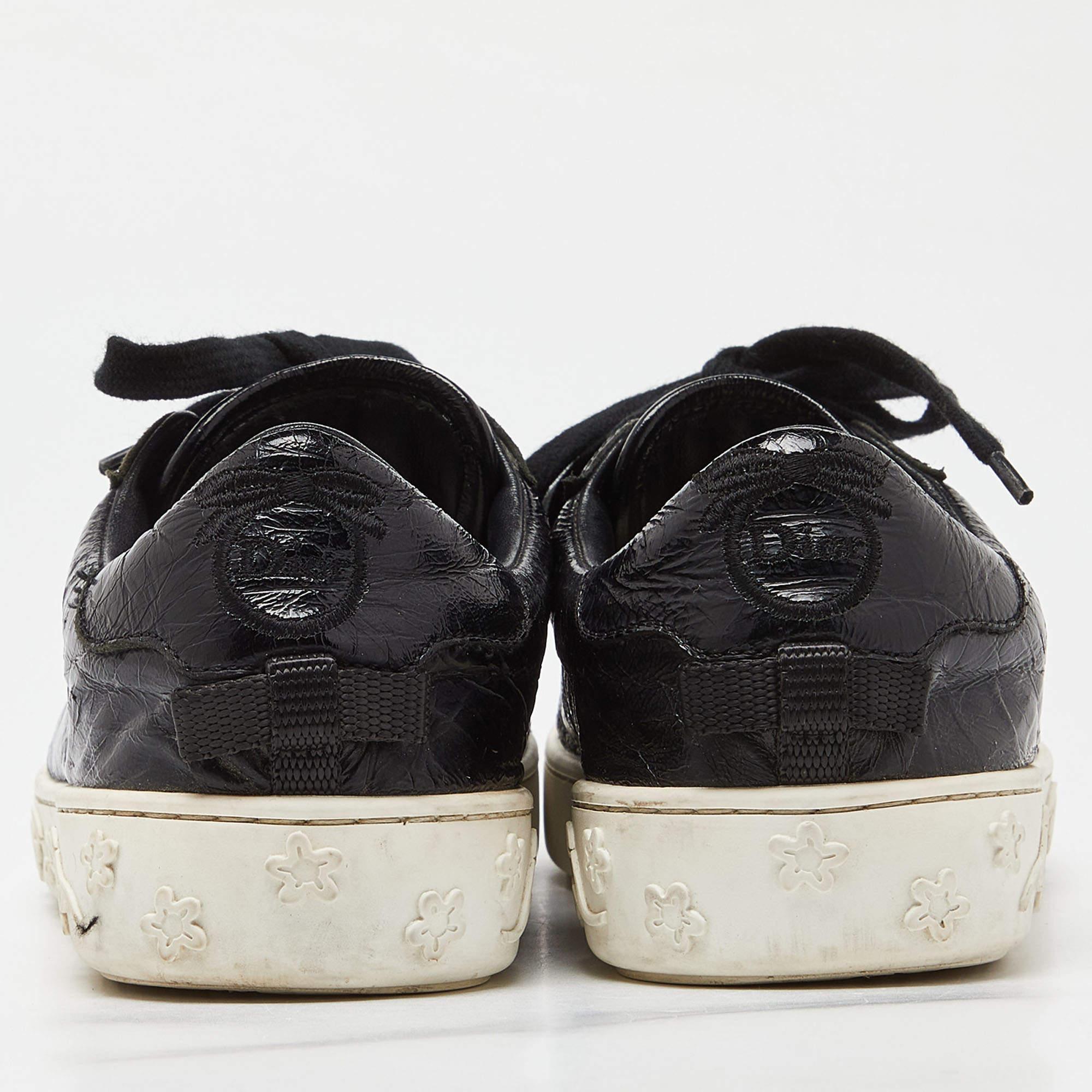 Dior Black Textured Leather Low Top Sneakers Size 37 For Sale 1