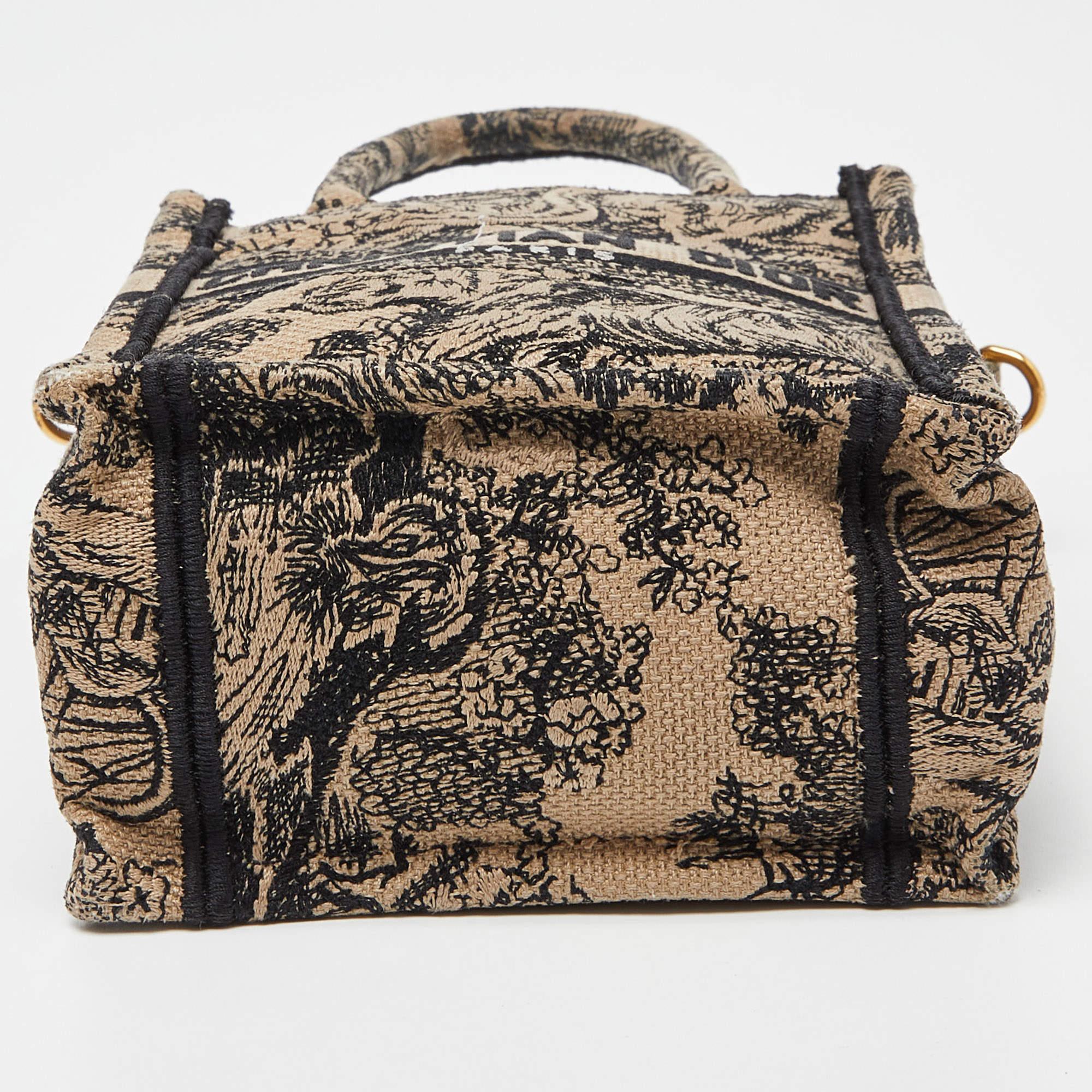 Dior Black Toile De Jouy Embroidery Canvas Mini Book Tote Phone Bag 1