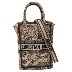 Used Dior Black Toile De Jouy Embroidery Canvas Mini Book Tote Phone Bag