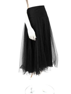 Dior Black Tulle Pleated Midi Skirt Size XL