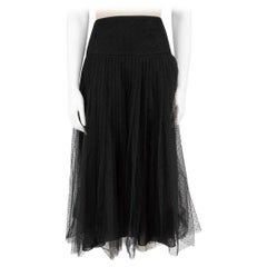 Dior Black Tulle Pleated Midi Skirt Size XL