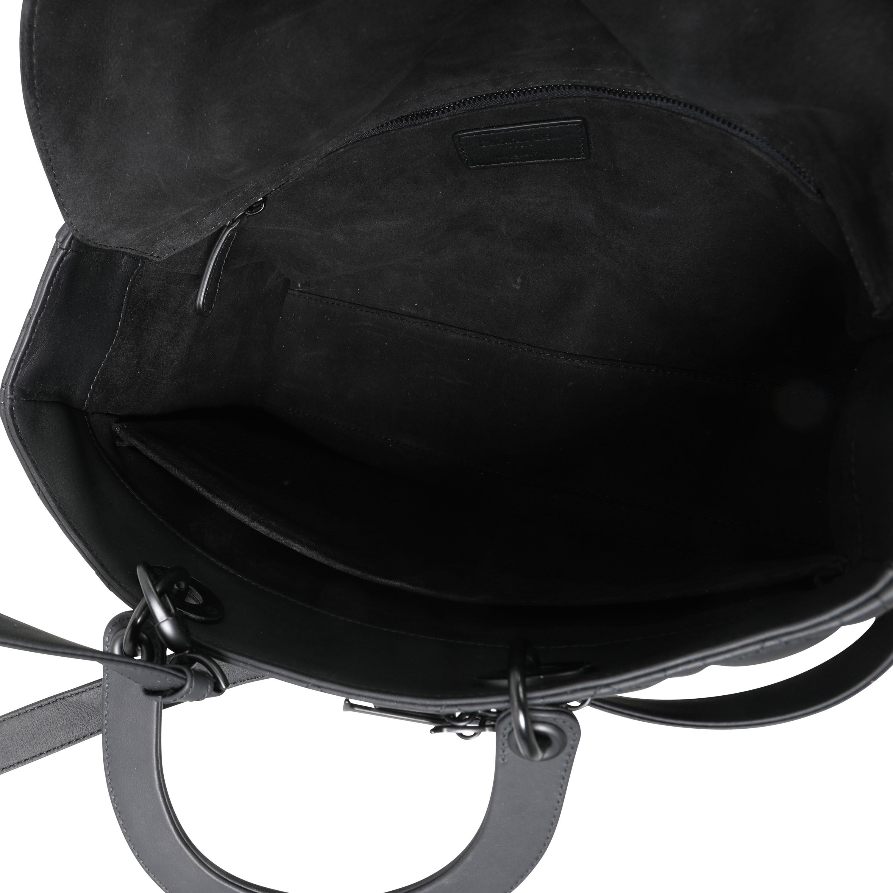 Dior Black Ultramatte Cannage Calfskin Large Lady Dior Bag In Excellent Condition In New York, NY