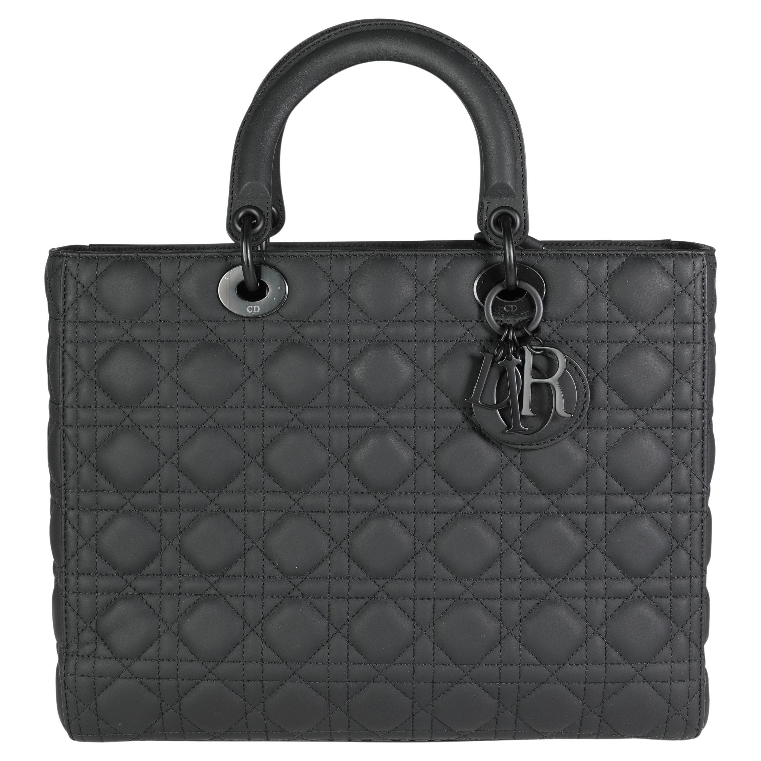 Dior Black Ultramatte Cannage Calfskin Large Lady Dior Bag For Sale at  1stDibs | lady diana dior bag, lady dior bag matte black, lady dior large  black