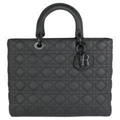 Dior Black Ultramatte Cannage Calfskin Large Lady Dior Bag