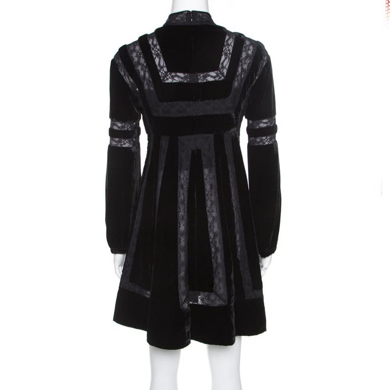 Dior Black Velvet and Lace Paneled Mini Dress M For Sale at 1stDibs