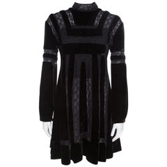 Dior Black Velvet and Lace Paneled Mini Dress M