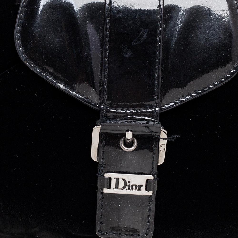 Dior Black Velvet And Patent Leather Flap Buckle Chain Pochette 7