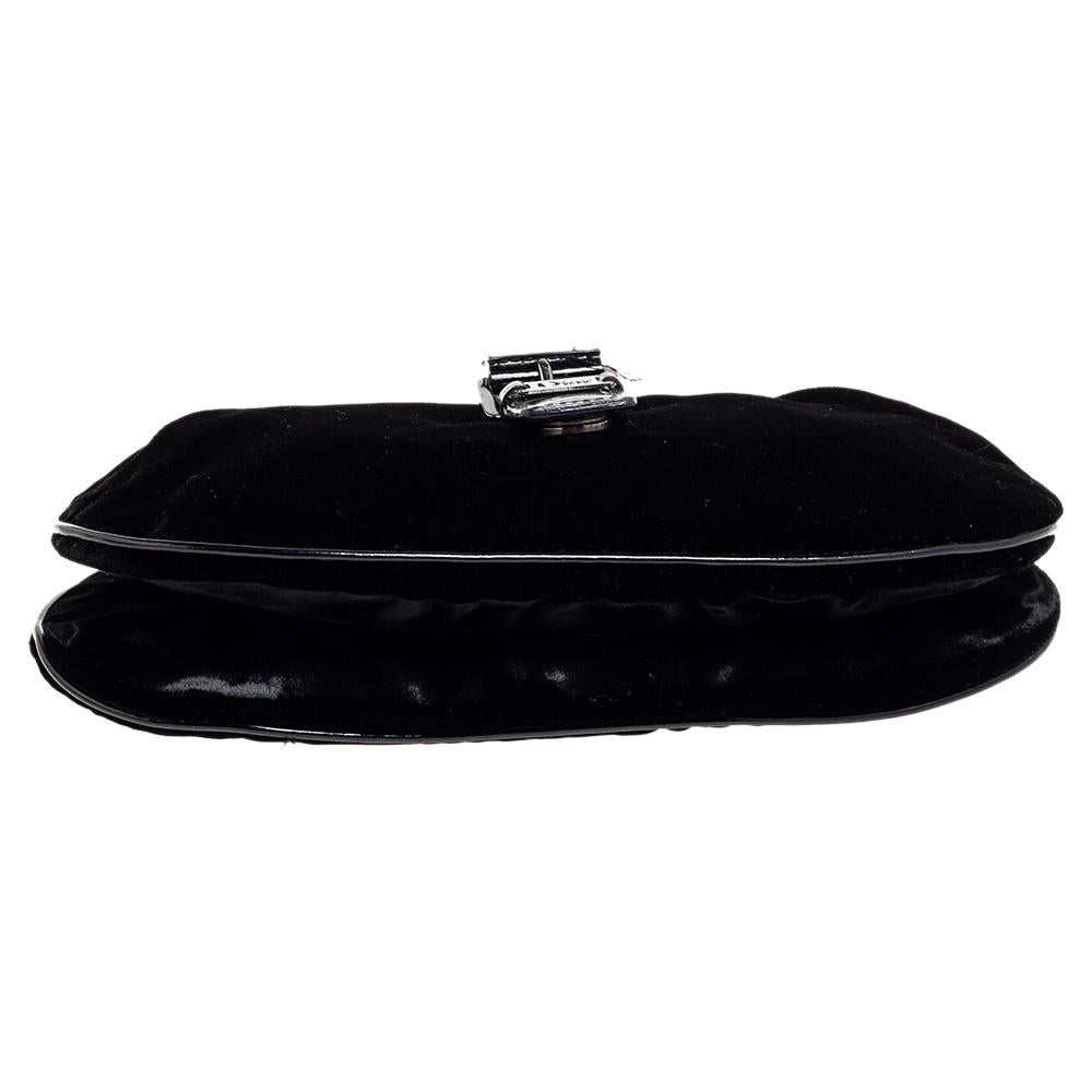 Dior Black Velvet And Patent Leather Flap Buckle Chain Pochette 1