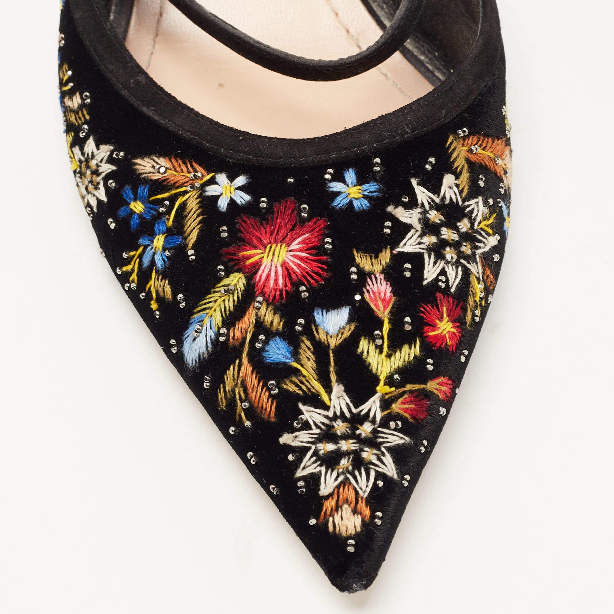 Dior Black Velvet Embroidered Dioreve Mules Size 41 4