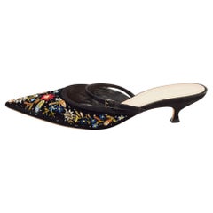 Dior Black Velvet Embroidered Dioreve Mules Size 41