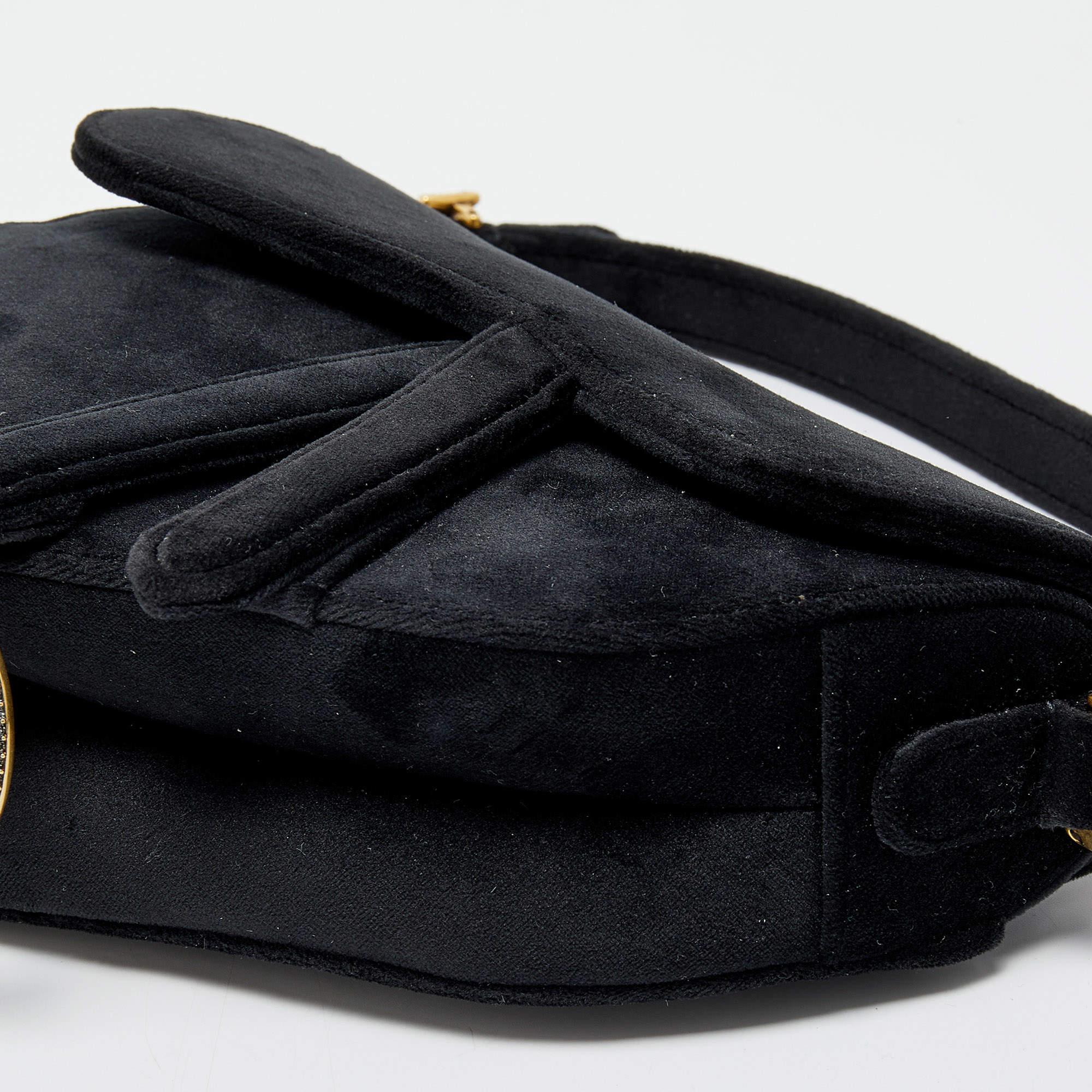 Dior Black Velvet Mini Crystal Embellished Saddle Bag 1