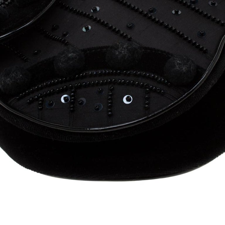 Dior Black Velvet/Nylon and Leather Pom Pom Embellished Saddle Bag For Sale at 1stdibs