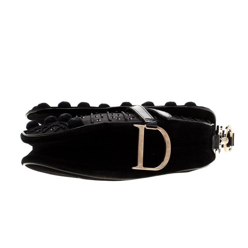 dior black velvet saddle bag