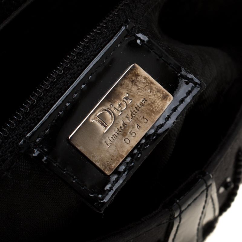 Dior Black Velvet/Nylon and Leather Pom Pom Embellished Saddle Bag In Good Condition For Sale In Dubai, Al Qouz 2