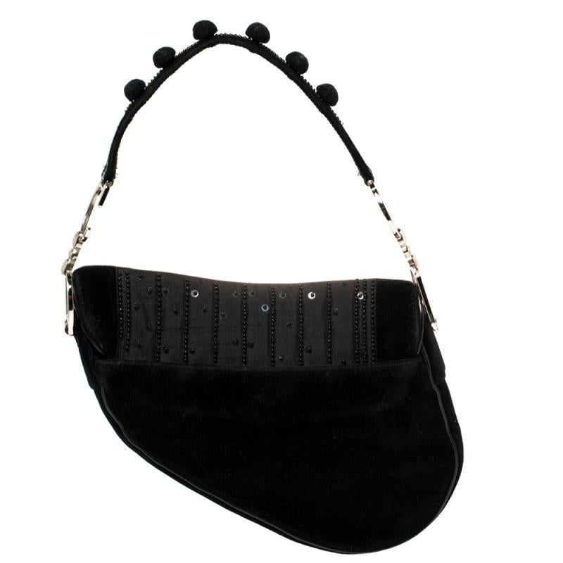 dior black velvet saddle bag
