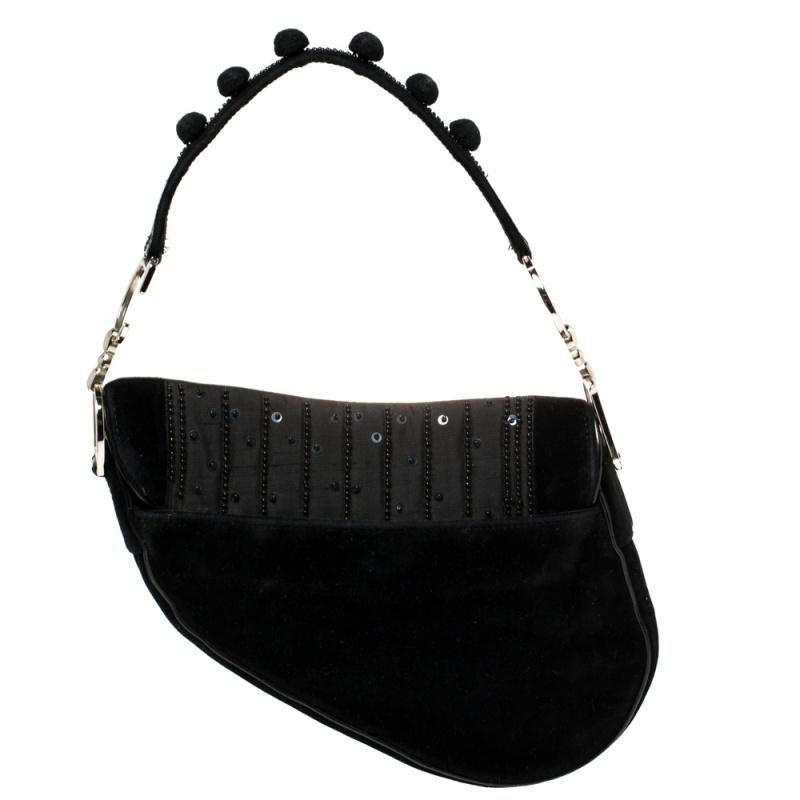 Dior Black Velvet Nylon and Leather Vintage Pom Pom Embellished Saddle Bag at 1stDibs black velvet dior saddle bag dior black velvet saddle bag dior saddle bag black velvet