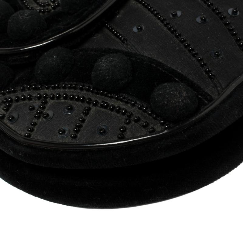 Dior Black Velvet/Nylon and Leather Vintage Pom Pom Embellished Saddle Bag In Good Condition In Dubai, Al Qouz 2