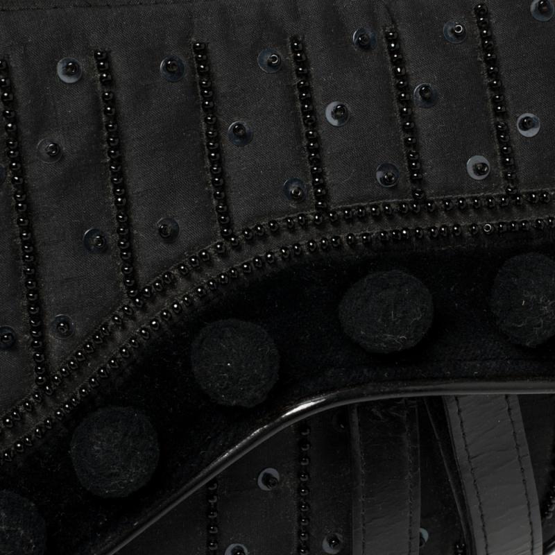Dior Black Velvet/Nylon and Leather Vintage Pom Pom Embellished Saddle Bag 1