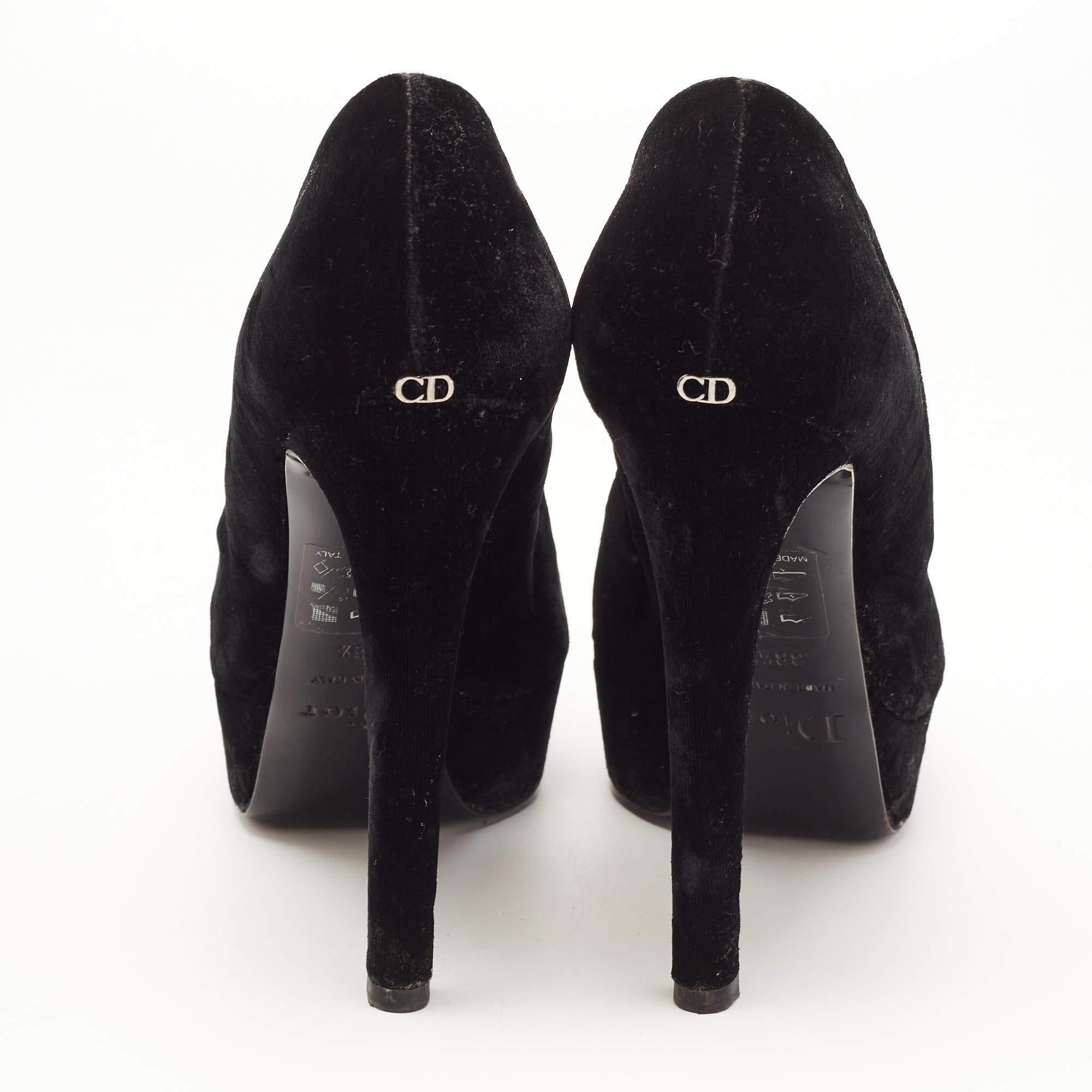 Dior Black Velvet Peep Toe Platform Pumps Size 38.5 For Sale 2