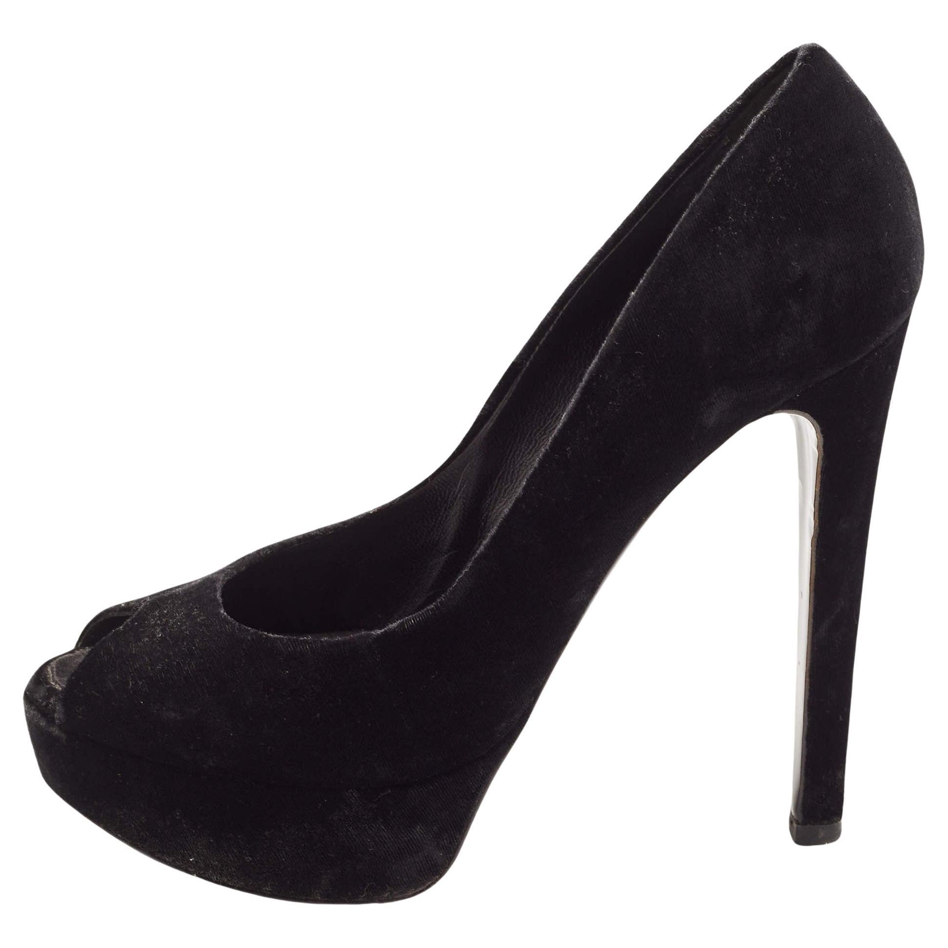 Dior Black Velvet Peep Toe Platform Pumps Size 38.5 For Sale
