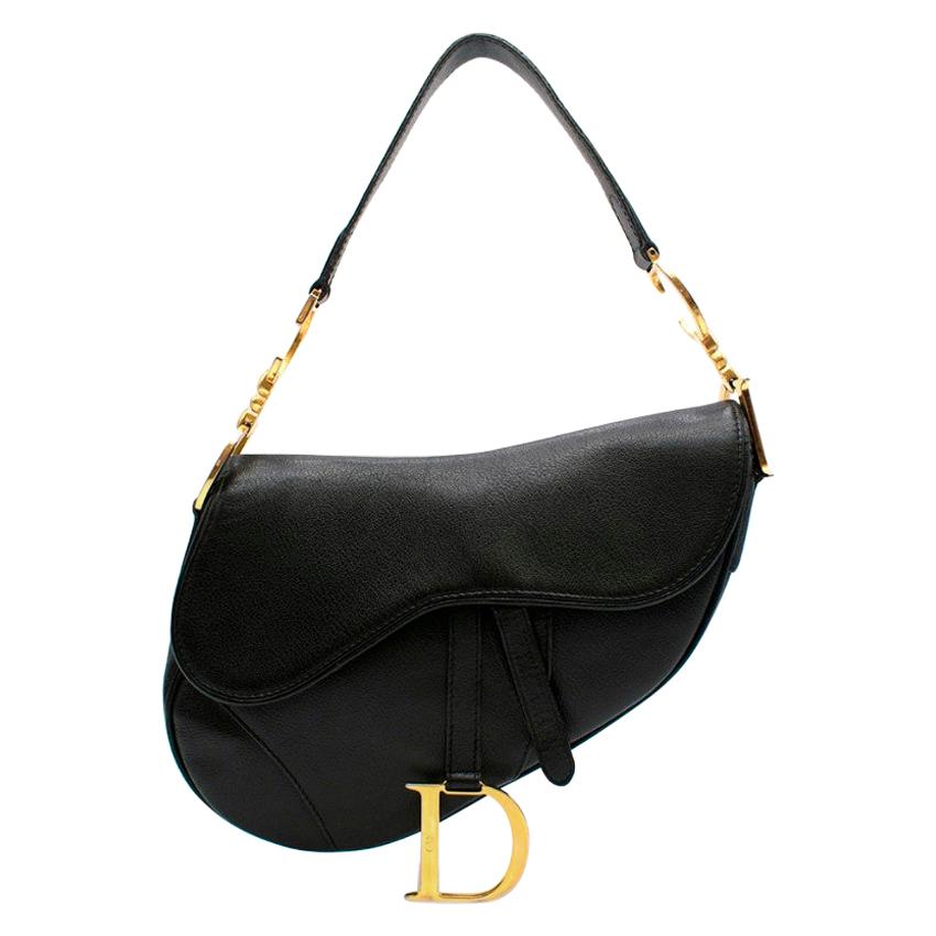 Dior Black Vintage Leather Saddle Bag 