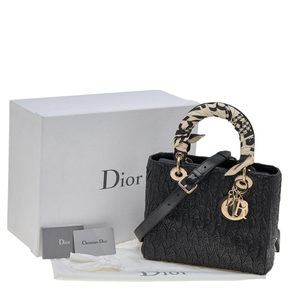 Dior Black Wavy Crinkled Leather Lady Dior Tote 8