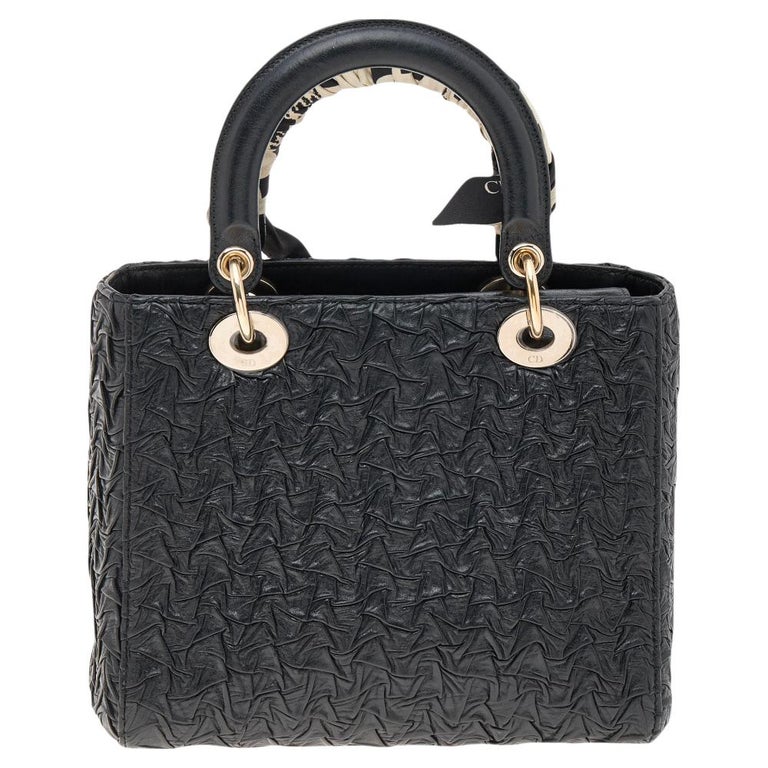 Dior Black Wavy Crinkled Leather Lady Dior Tote at 1stDibs