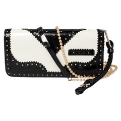 Dior Black/White Brogue Patent Leather Faux Pearl D'Trick Shoulder Bag